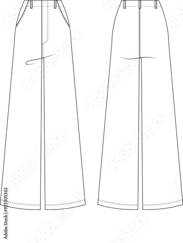 mid rise mid waist high rise high waist wide leg fit denim jean pant trouser template technical drawing flat sketch cad mockup fashion woman design style model
