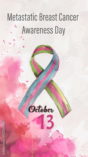 Vertical illustration for Metastatic Breast Cancer Awareness Day on October 13. 