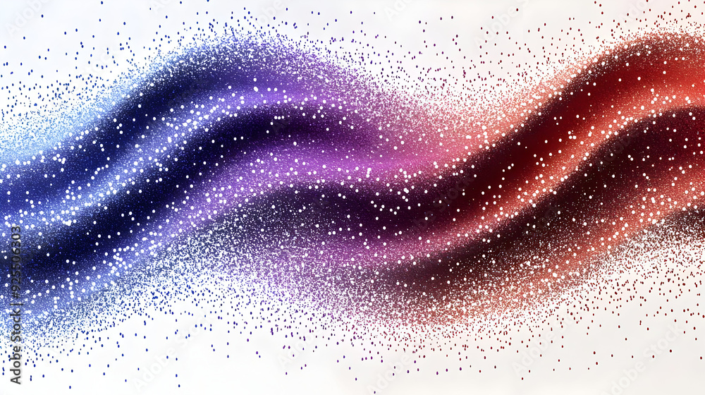 Abstract wave pattern with gradients of purple and red, filled with small dots. Abstract wave pattern with gradients of purple and red, filled with small dots.