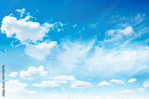 Panoramic View of Blue Sky with White Clouds, Clean Air Concept for Spring or Summer, Ideal for Environmental and Nature Design and Text Presentation