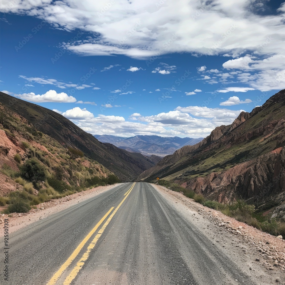 Naklejka premium View of a mountain road in Bolivia. Generative ai, 