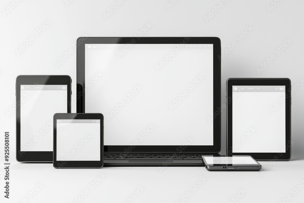 Multiple responsive screen and mobile devices mockup created with Generative AI Multiple responsive screen and mobile devices mockup created with Generative AI