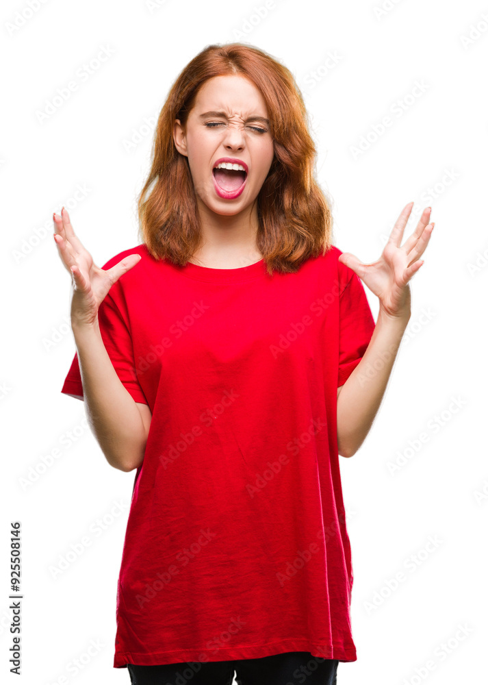 Young beautiful woman over isolated background celebrating mad and crazy for success with arms raised and closed eyes screaming excited. Winner concept