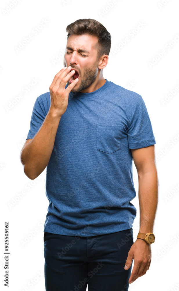 Young handsome man over isolated background bored yawning tired covering mouth with hand. Restless and sleepiness. Young handsome man over isolated background bored yawning tired covering mouth with hand. Restless and sleepiness.