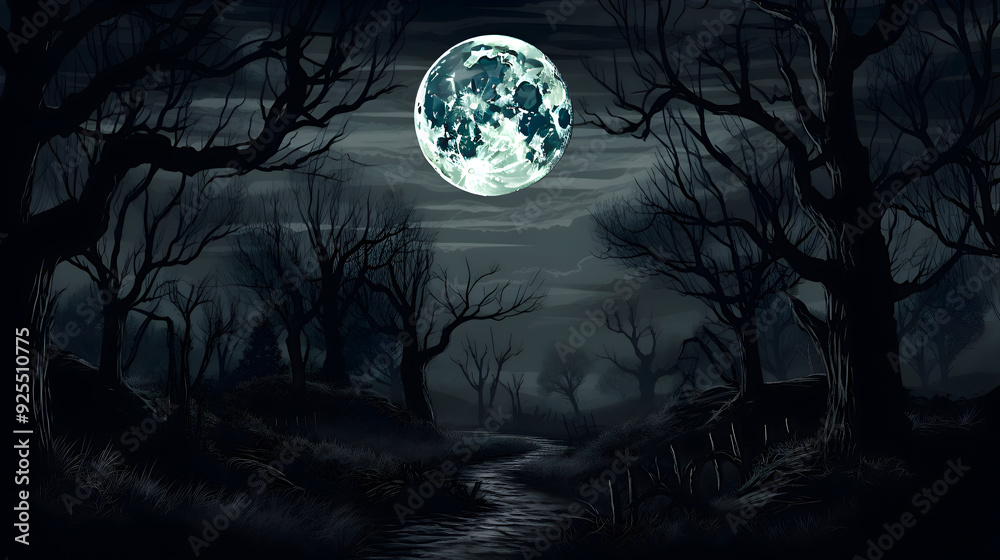 A Halloween card with a dark forest scene A Halloween card with a dark forest scene
