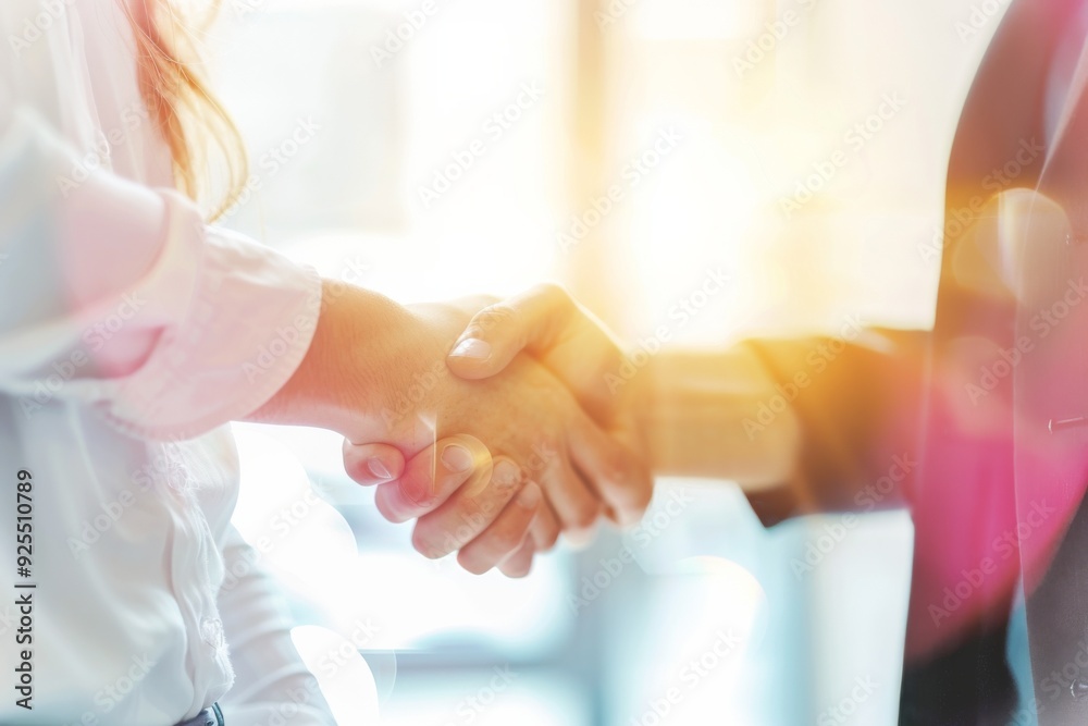 Close-up of business professionals shaking hands in an office setting with a blurred background and ample space for text. Positive trust and collaboration concept. Close-up of business professionals shaking hands in an office setting with a blurred background and ample space for text. Positive trust and collaboration concept.