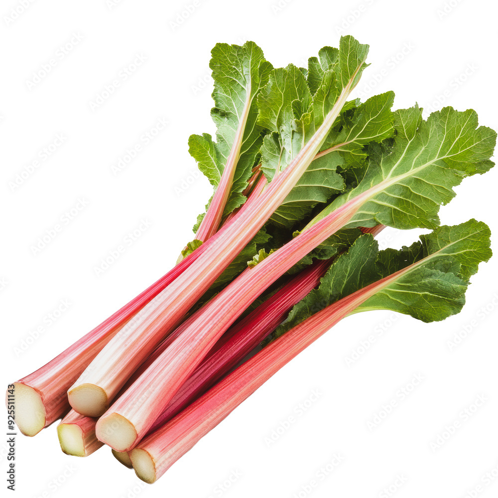 PNG Fresh rhubarb stalks with green leaves on display