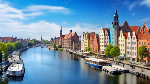 Gdansk's Architectural Magnificence: A Panoramic Sunset View of the Colorful City by the Motlawa River