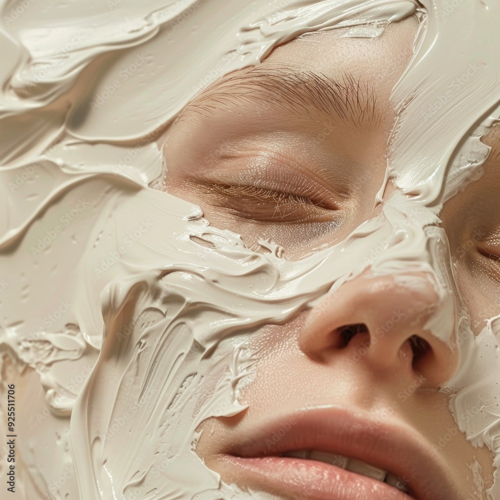 Naklejka premium White cream texture on women's skin. Generative ai,