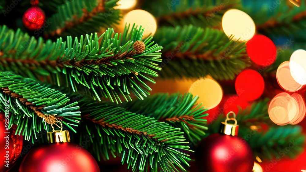 christmas fir branches with christmas toys with bokeh christmas fir branches with christmas toys with bokeh