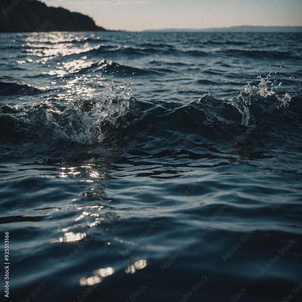 Naklejka premium The reflective surface of a still lake, with early morning fog creating a dreamy and serene atmosphere over the water