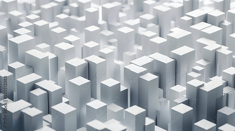 Aerial view of a dense urban landscape made of white geometric structures. Aerial view of a dense urban landscape made of white geometric structures.