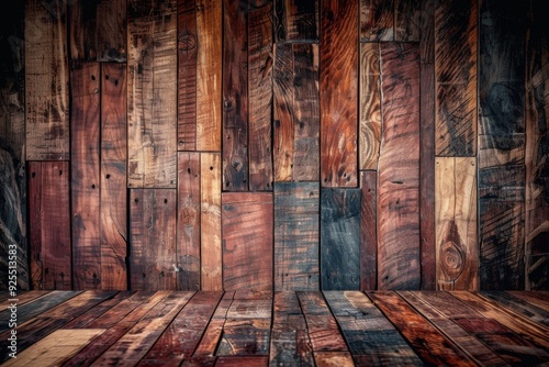 Dark brown wooden wall with rich wood grain texture, retro interior design theme for modern home decor and industrial architecture, ideal for text overlay and creative design spaces. photo