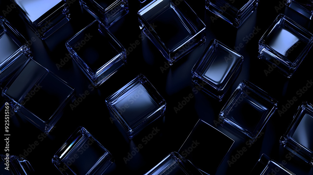 Blue glass cubes on a dark background. Blue glass cubes on a dark background.