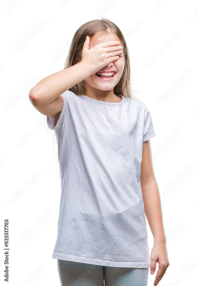Young beautiful girl over isolated background smiling and laughing with hand on face covering eyes for surprise. Blind concept. Young beautiful girl over isolated background smiling and laughing with hand on face covering eyes for surprise. Blind concept.