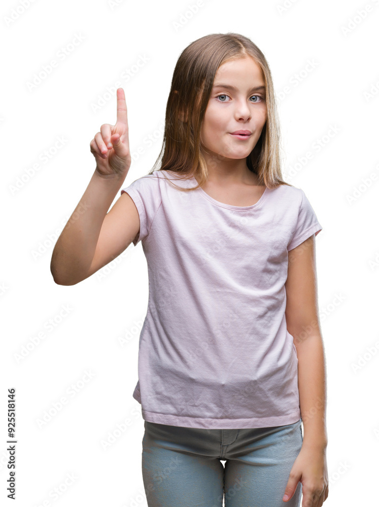 Young beautiful girl over isolated background showing and pointing up with finger number one while smiling confident and happy. Young beautiful girl over isolated background showing and pointing up with finger number one while smiling confident and happy.