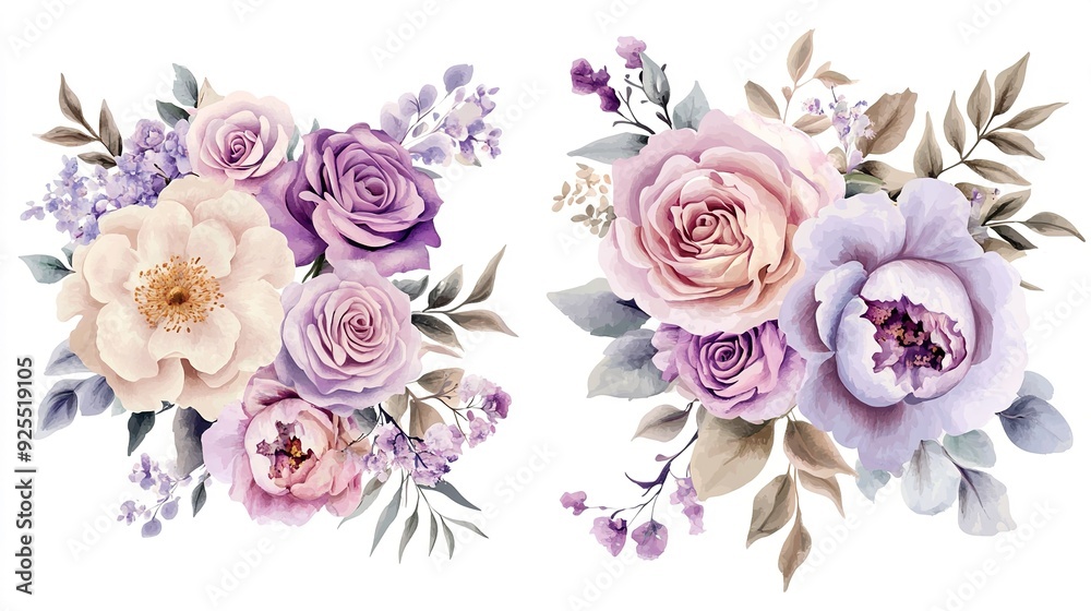 Elegant arrangement of pastel roses and peonies with subtle greenery on a soft background Elegant arrangement of pastel roses and peonies with subtle greenery on a soft background