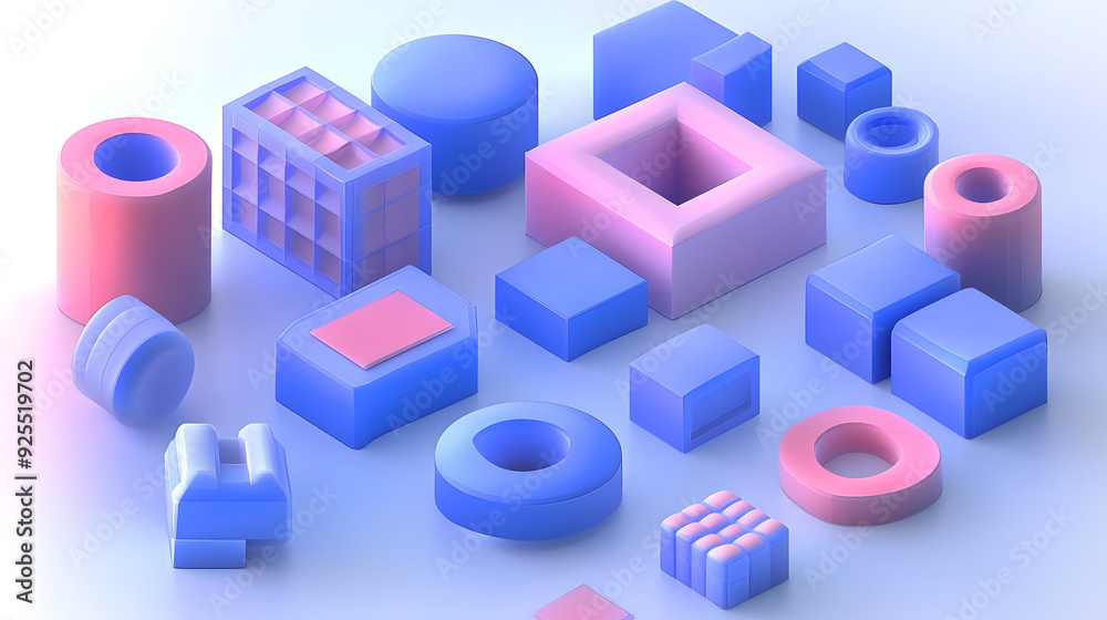 Colorful 3D Geometric Shapes on a White Background. Colorful 3D Geometric Shapes on a White Background.
