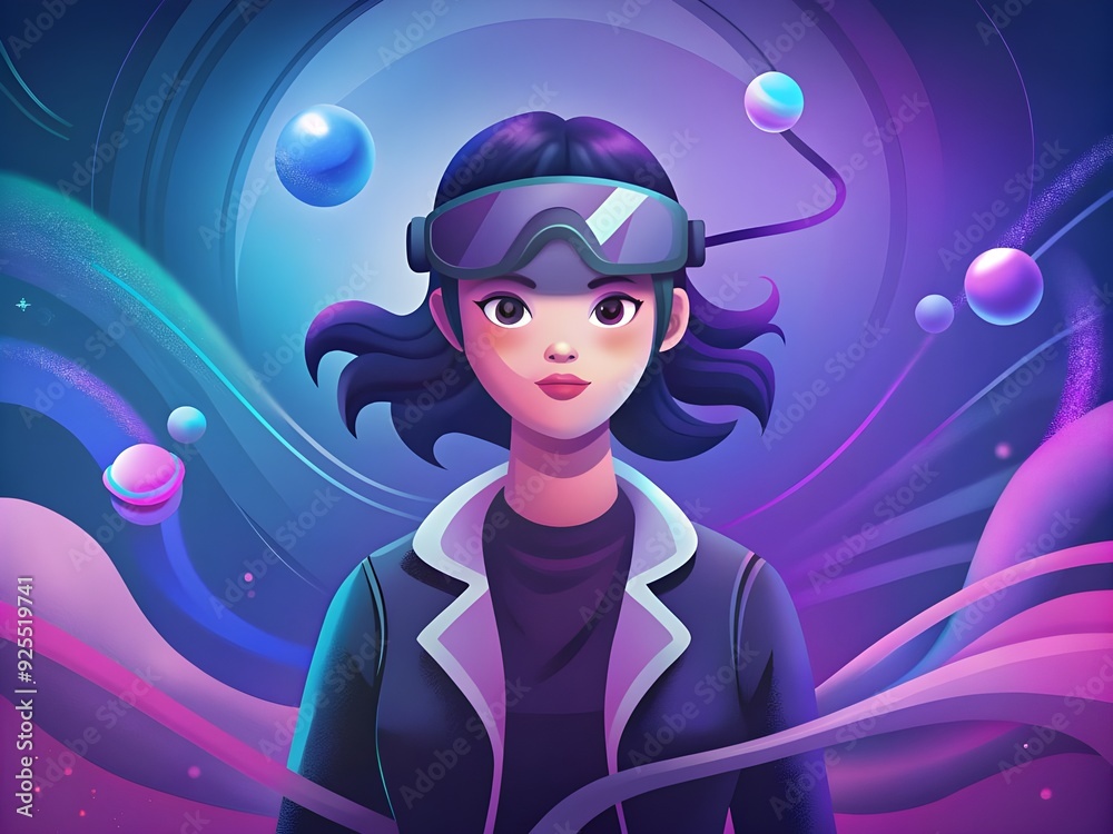 Metaverse technology concept Human Character with digital cyber VR virtual reality goggles. Futuristic lifestyle.
