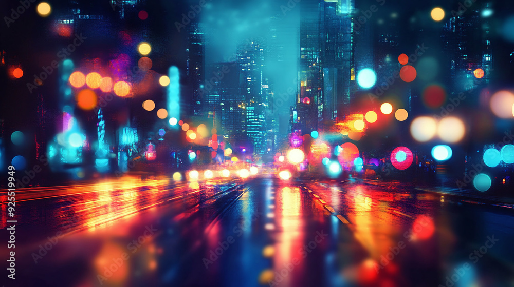 Obraz premium Blue Hues and Violet Streaks in a Futuristic Urban Mirage