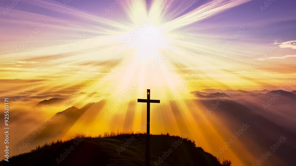 Golden Sunset Behind Cross on Hilltop Golden Sunset Behind Cross on Hilltop