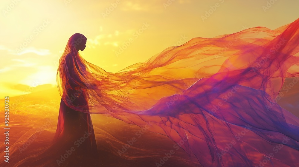 Abstract colorful smoke scarf blowing in the wind over a desert Abstract colorful smoke scarf blowing in the wind over a desert