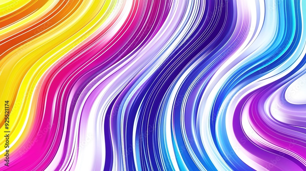 Fototapeta premium Colorful wavy patterns blend in vibrant hues of yellow, pink, purple, and blue creating an abstract artwork