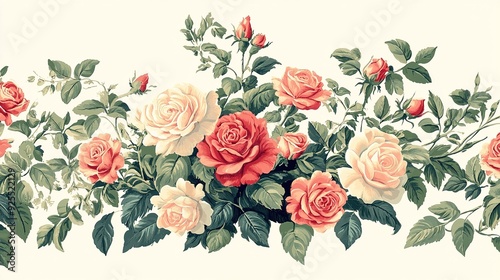 Wallpaper Mural Colorful roses in a floral arrangement with delicate leaves on a light background Torontodigital.ca
