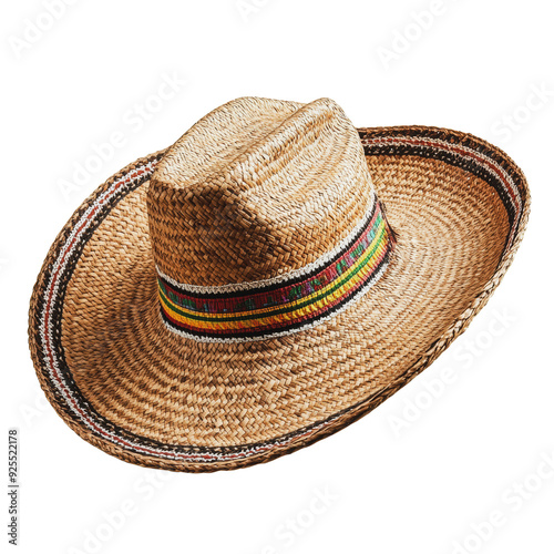 PNG Straw hat with colorful band on white background