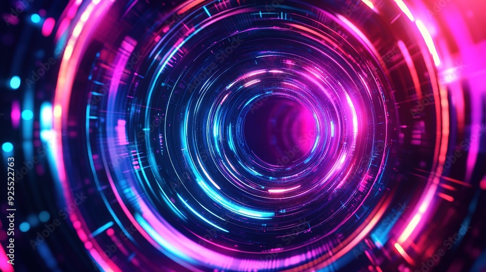 Swirling neon vortex with vibrant pink and blue lights illuminates a digital landscape Swirling neon vortex with vibrant pink and blue lights illuminates a digital landscape