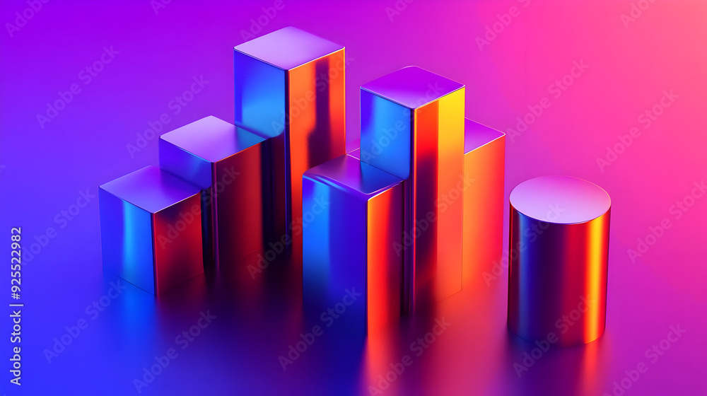 Colorful geometric shapes with iridescent reflections. Colorful geometric shapes with iridescent reflections.