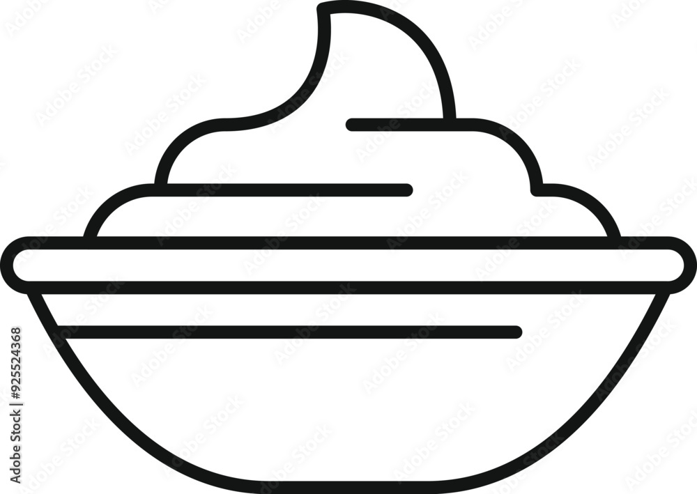 Simple line icon of a bowl full of whipped cream ready to be used as a topping for a tasty dessert Simple line icon of a bowl full of whipped cream ready to be used as a topping for a tasty dessert