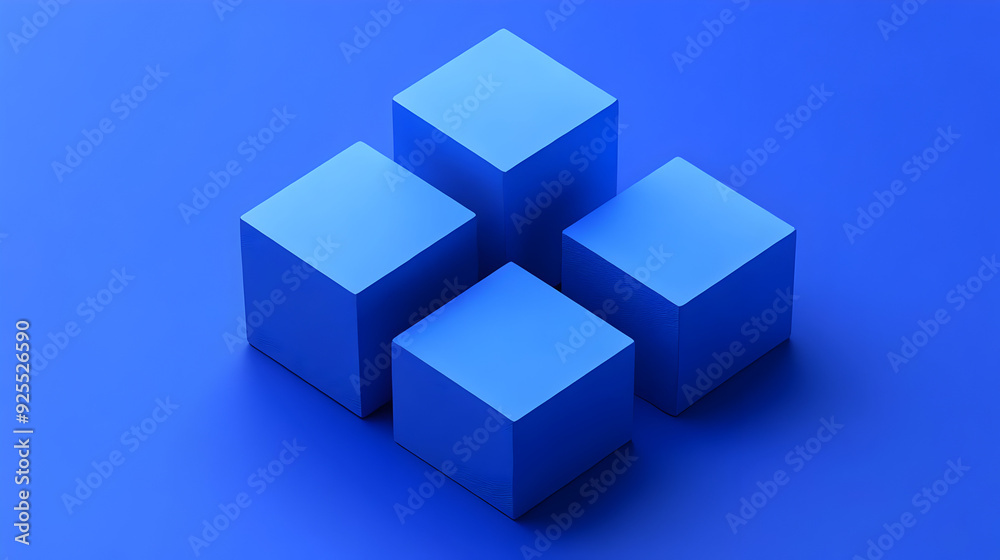 Four blue cubes arranged on a blue background, creating a minimalist design. Four blue cubes arranged on a blue background, creating a minimalist design.
