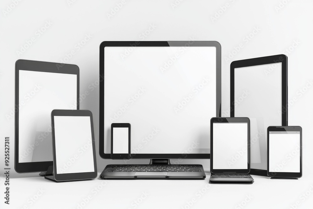 Multiple responsive screen and mobile devices mockup created with Generative AI Multiple responsive screen and mobile devices mockup created with Generative AI