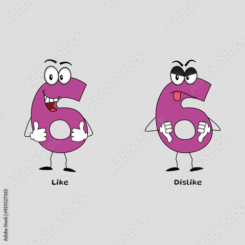 Like & Dislike Expression, Funny Mascot Design, Number 6 (Part 62) (Editable Strokes)