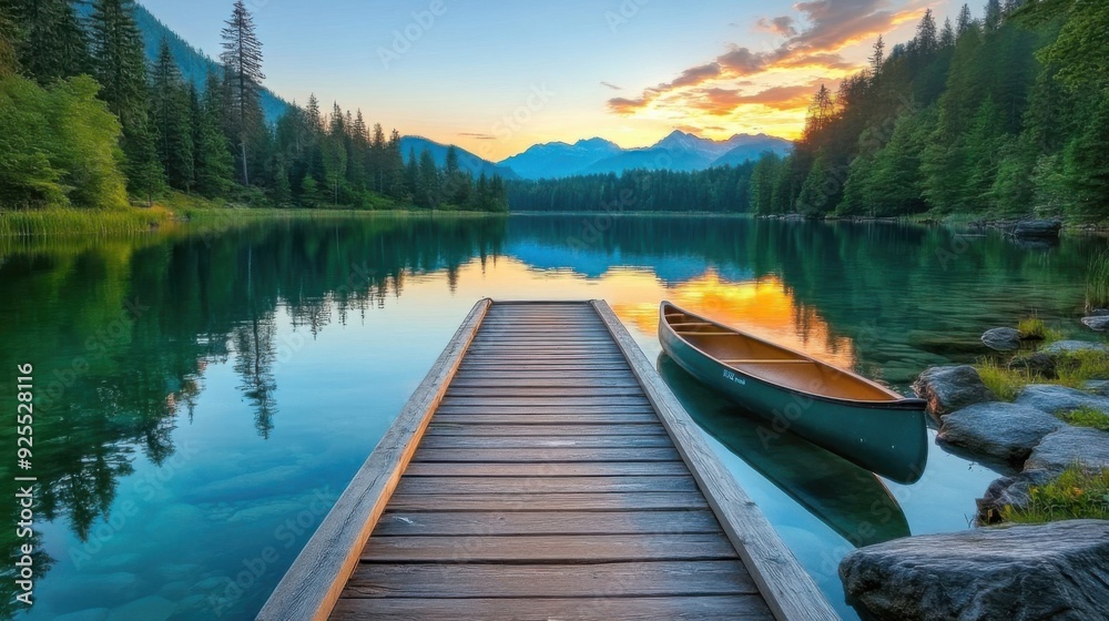 Serene Lake with Canoe Serene Lake with Canoe