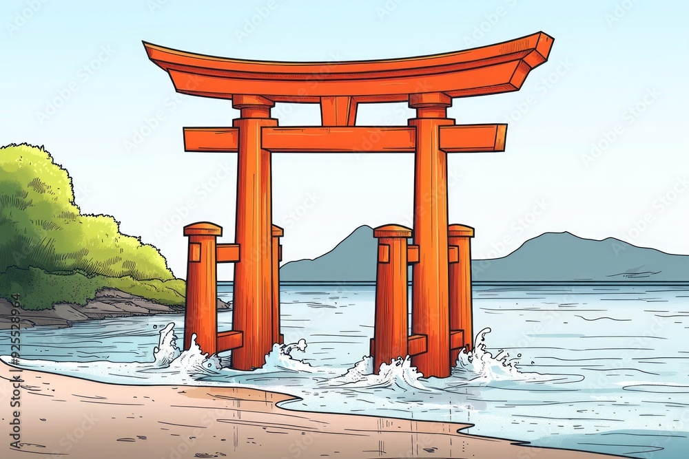 Torii Gate Seaside Shrine Shinto Religion Spiritual Symbol Torii Gate Seaside Shrine Shinto Religion Spiritual Symbol