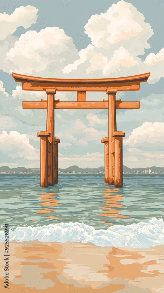 Torii Gate Seaside Shrine Shinto Religion Spiritual Symbol Torii Gate Seaside Shrine Shinto Religion Spiritual Symbol
