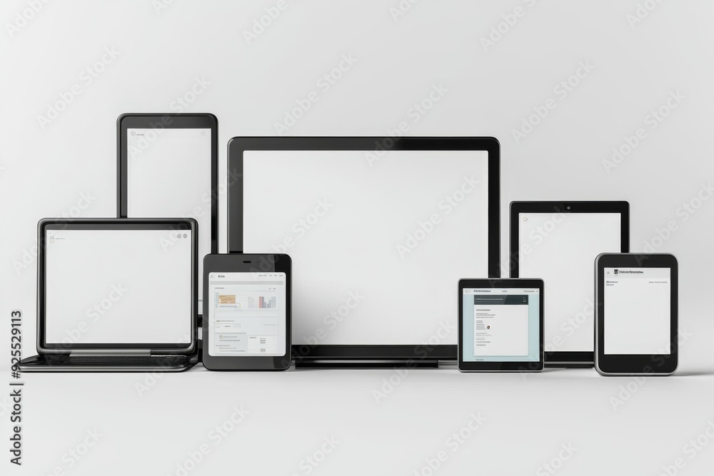 Multiple responsive screen and mobile devices mockup created with Generative AI Multiple responsive screen and mobile devices mockup created with Generative AI