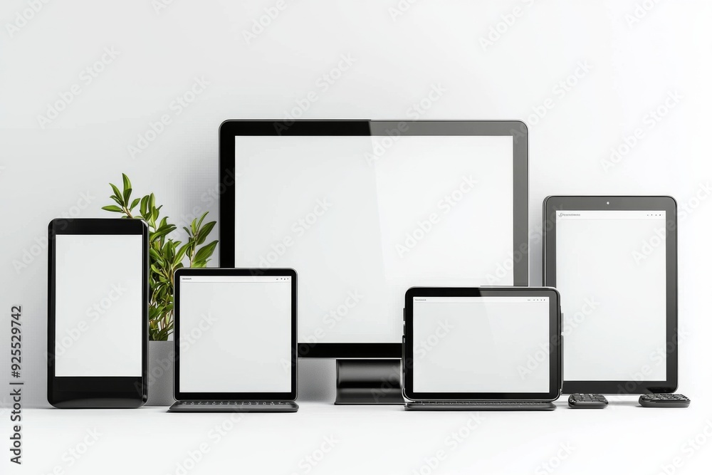 Multiple responsive screen and mobile devices mockup created with Generative AI Multiple responsive screen and mobile devices mockup created with Generative AI