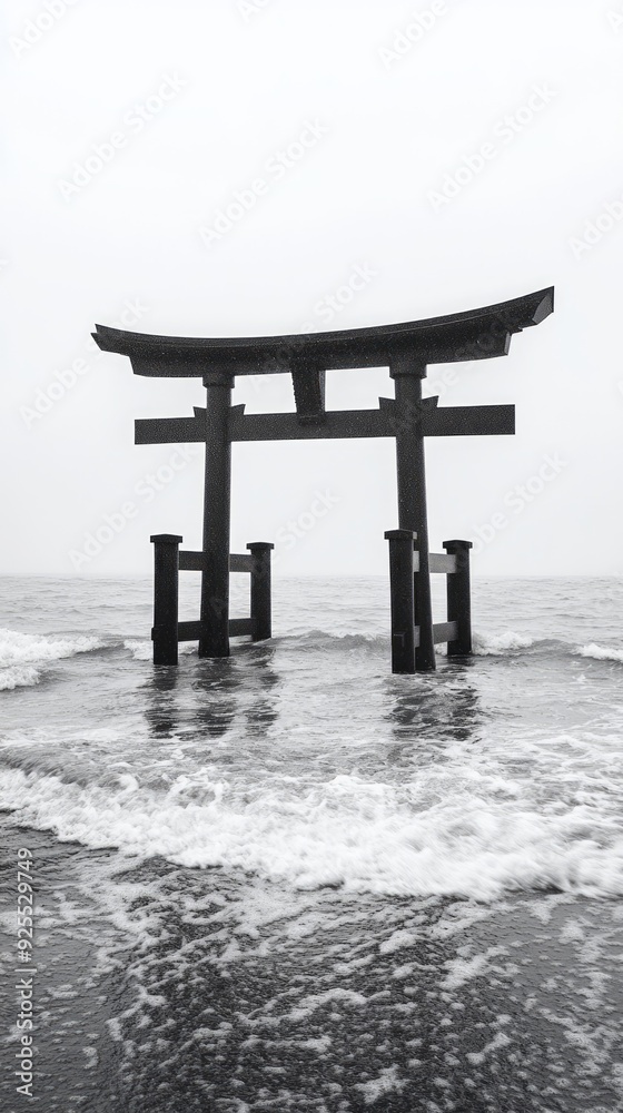 Torii Gate Seaside Shrine Shinto Religion Spiritual Symbol Torii Gate Seaside Shrine Shinto Religion Spiritual Symbol