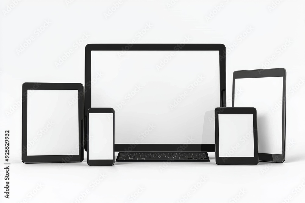 Multiple responsive screen and mobile devices mockup created with Generative AI Multiple responsive screen and mobile devices mockup created with Generative AI