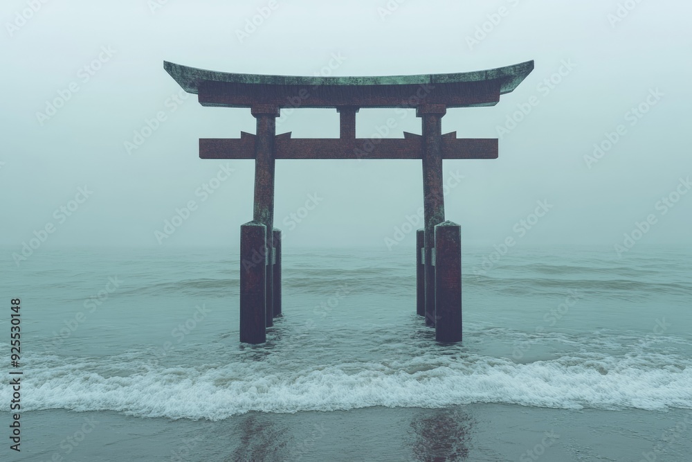 Torii Gate Seaside Shrine Shinto Religion Spiritual Symbol Torii Gate Seaside Shrine Shinto Religion Spiritual Symbol