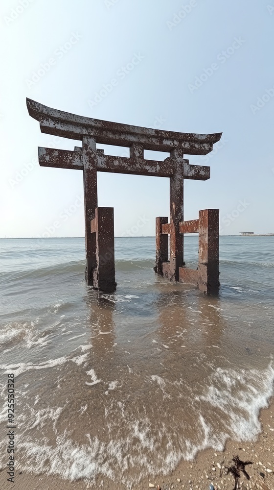 Torii Gate Seaside Shrine Shinto Religion Spiritual Symbol