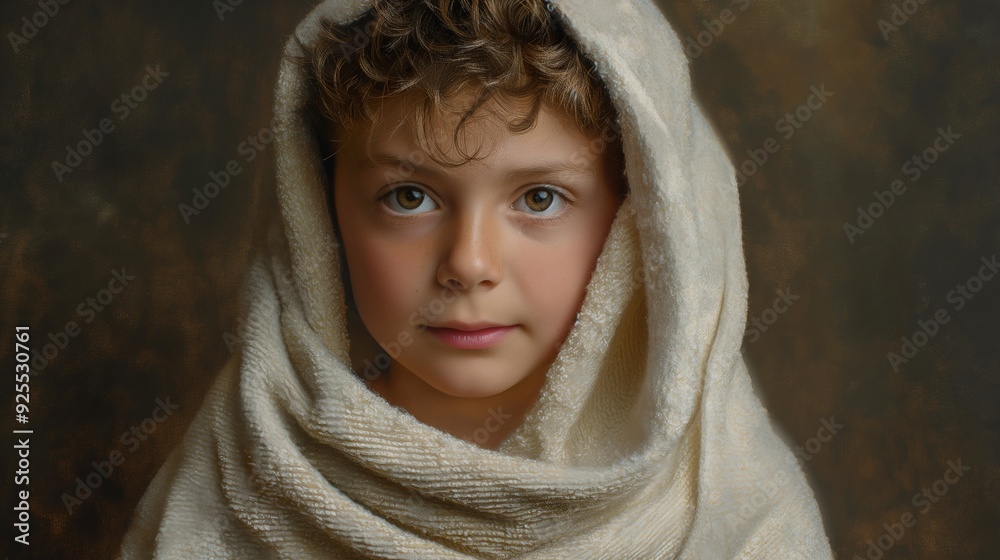 Portrait of boy wrapped in towel Portrait of boy wrapped in towel