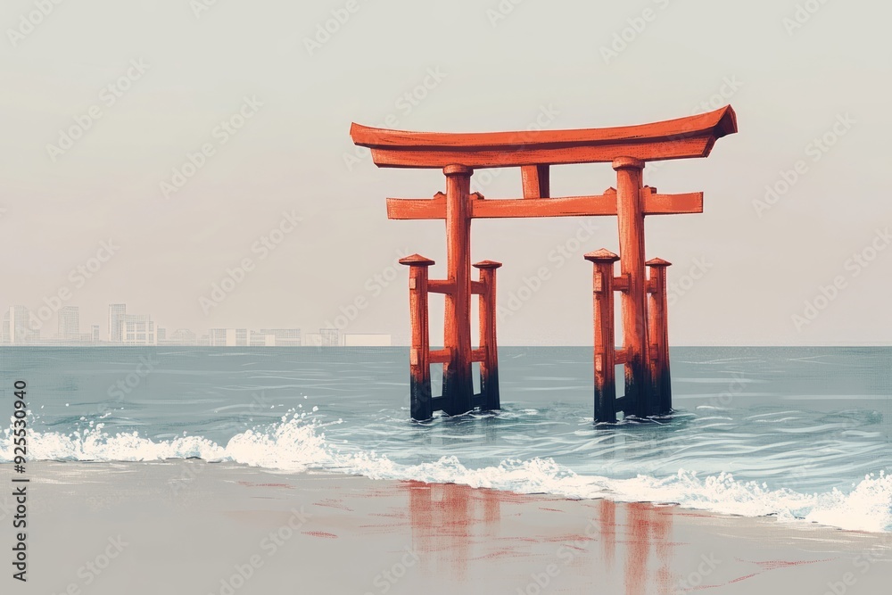 Torii Gate Seaside Shrine Shinto Religion Spiritual Symbol Torii Gate Seaside Shrine Shinto Religion Spiritual Symbol