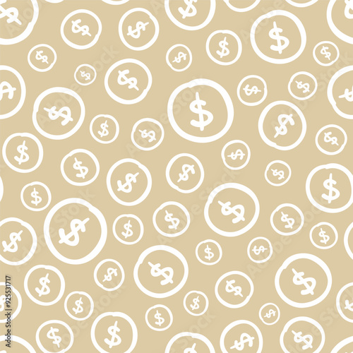 Vector seamless pattern with dollar symbol. Hand drawn design for wallpaper, wrapping, stationery, textile.