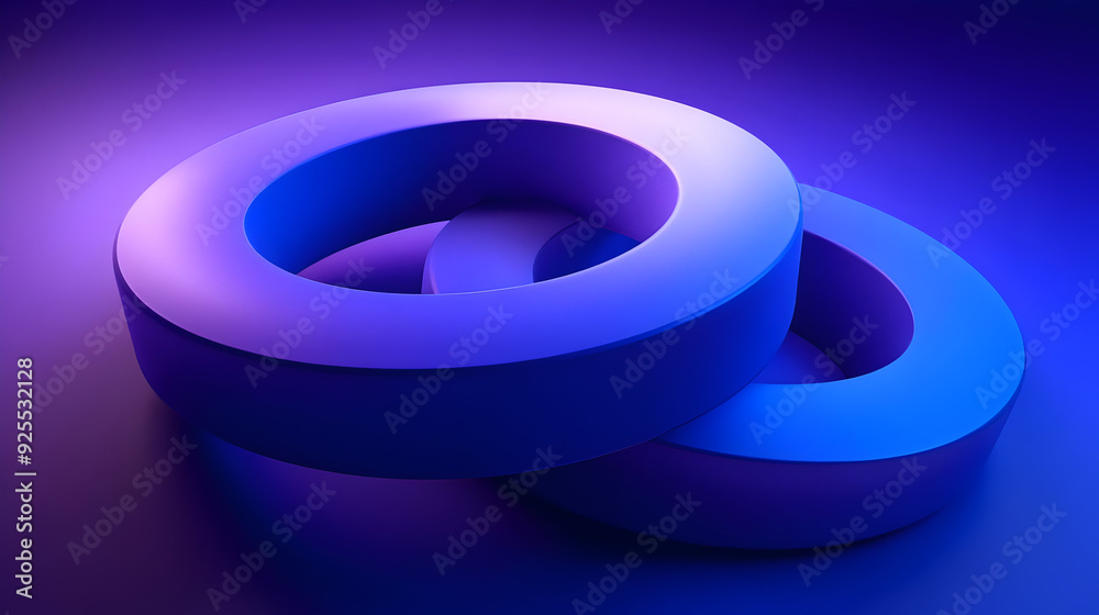 Two blue rings interlocked on a purple background. Two blue rings interlocked on a purple background.