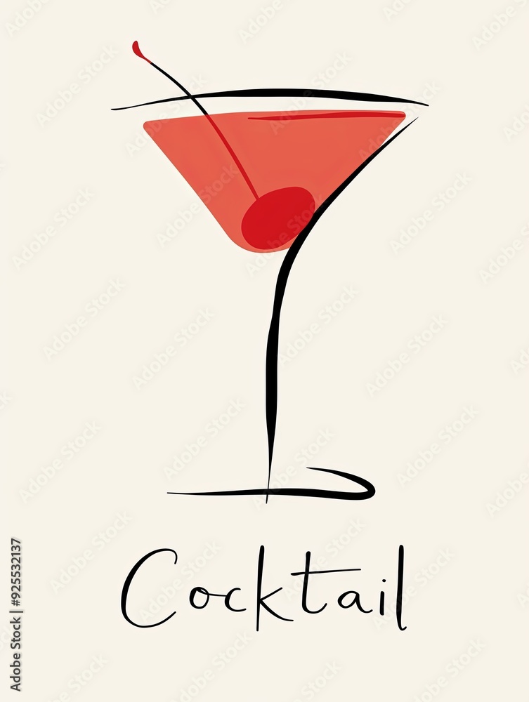 a Silhouette of an Elegant Martini Glass with Red Liquid and a Silhouette of an Elegant Martini Glass with Red Liquid and