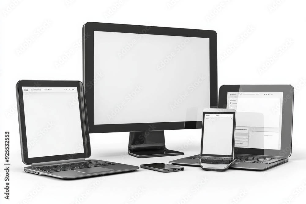 Multiple responsive screen and mobile devices mockup created with Generative AI Multiple responsive screen and mobile devices mockup created with Generative AI